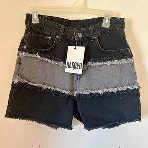 Ragged Priest Panel Denim Shorts Black & Grey Size Medium NWT!